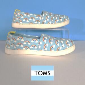TOMS Kids Rainbow Slip-On Shoes Sz Y2 Light Blue Canvas Alpargata School & Play